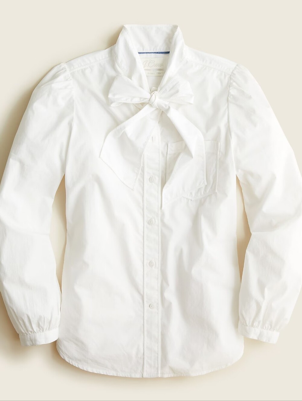 New J. Crew Classic- fit tie-neck cotton poplin shirt in White Size 22
